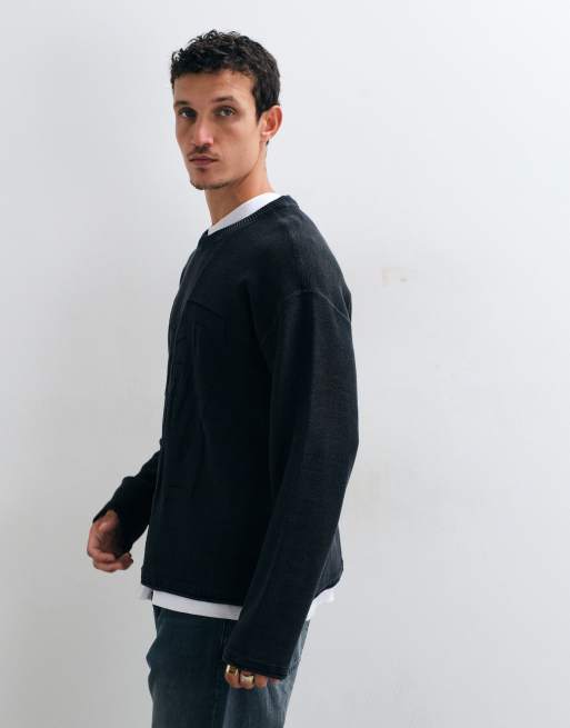 Weekday Oversize-Pullover mit Keep Going 3D-Jacquard-Grafik in Schwarz, 5 von 5