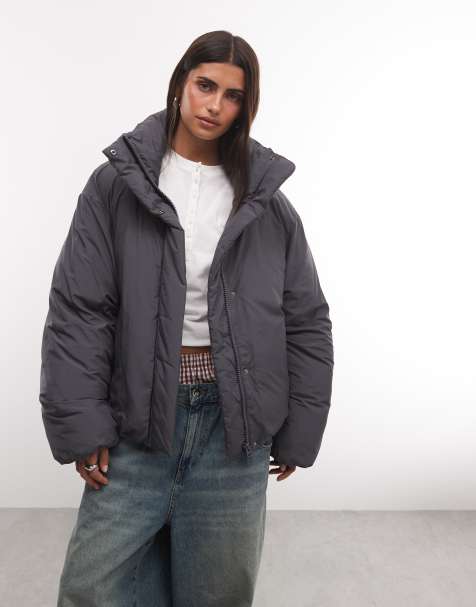 Weekday Oversize-Steppmantel mit hohem Kragen in Dunkelgrau - view 1