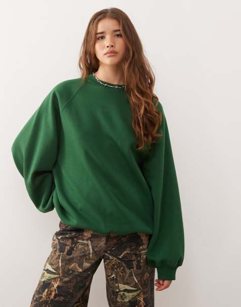 Weekday – Oversize-Sweatshirt aus schwerem Jersey in Dunkelgrün - view 1