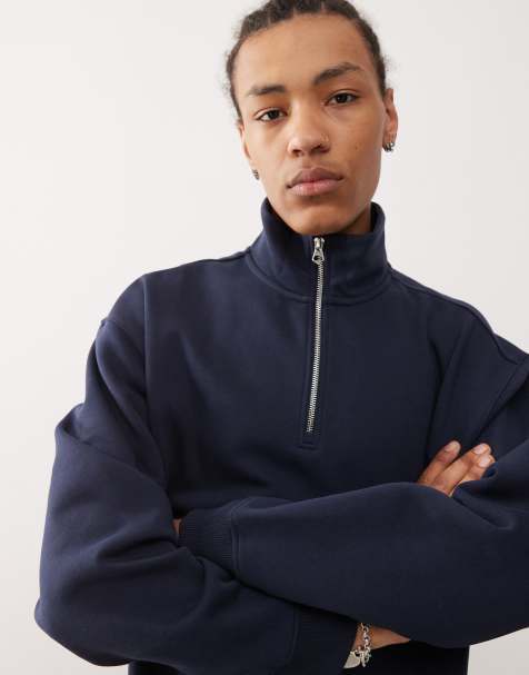 Weekday – Oversize-Sweatshirt aus schwerem Jersey in Marineblau mit kurzem Reißverschluss - view 1