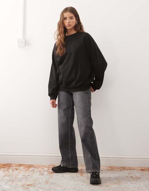 Weekday – Oversize-Sweatshirt aus schwerem Jersey in Schwarz, 4 von 4