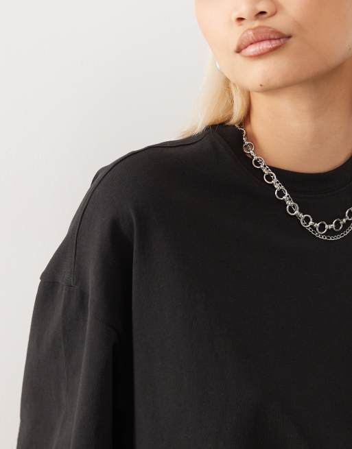 Weekday – Oversize-T-Shirt in Schwarz mit Stehkragen, 3 von 4