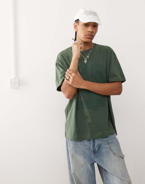 Weekday – Oversize-T-Shirt in verwaschenem Grün mit College-Grafikdruck - view 1