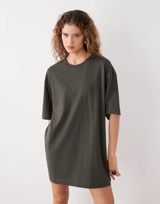 Weekday – Oversize-T-Shirt-Kleid in Khaki, 2 von 4
