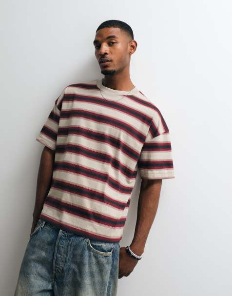 Weekday oversize t-shirt w czerwono-beżowe paski - view 1