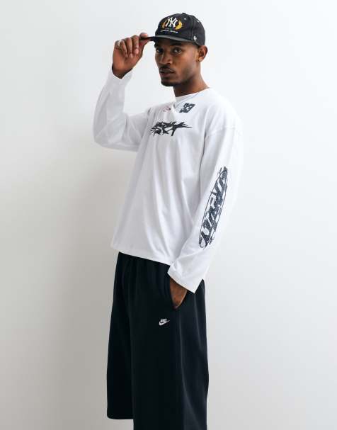 Weekday oversize T-shirt z długim rękawem z nadrukami graficznymi racer w kolorze białym - view 1