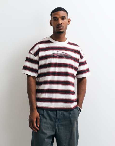 Weekday oversize t-shirt z nadrukiem graficznym w czerwono-beżowe paski - view 1