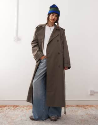 Weekday - Oversize-Trenchcoat in dunklem Maulwurfbraun-Grau