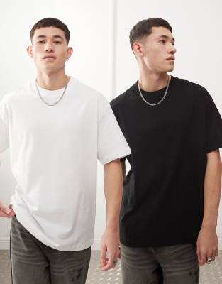 Weekday oversized 2-pack t-shirt in black and white