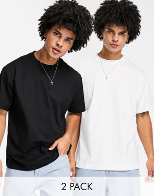 Weekday oversized 2-pack t-shirt in white & black