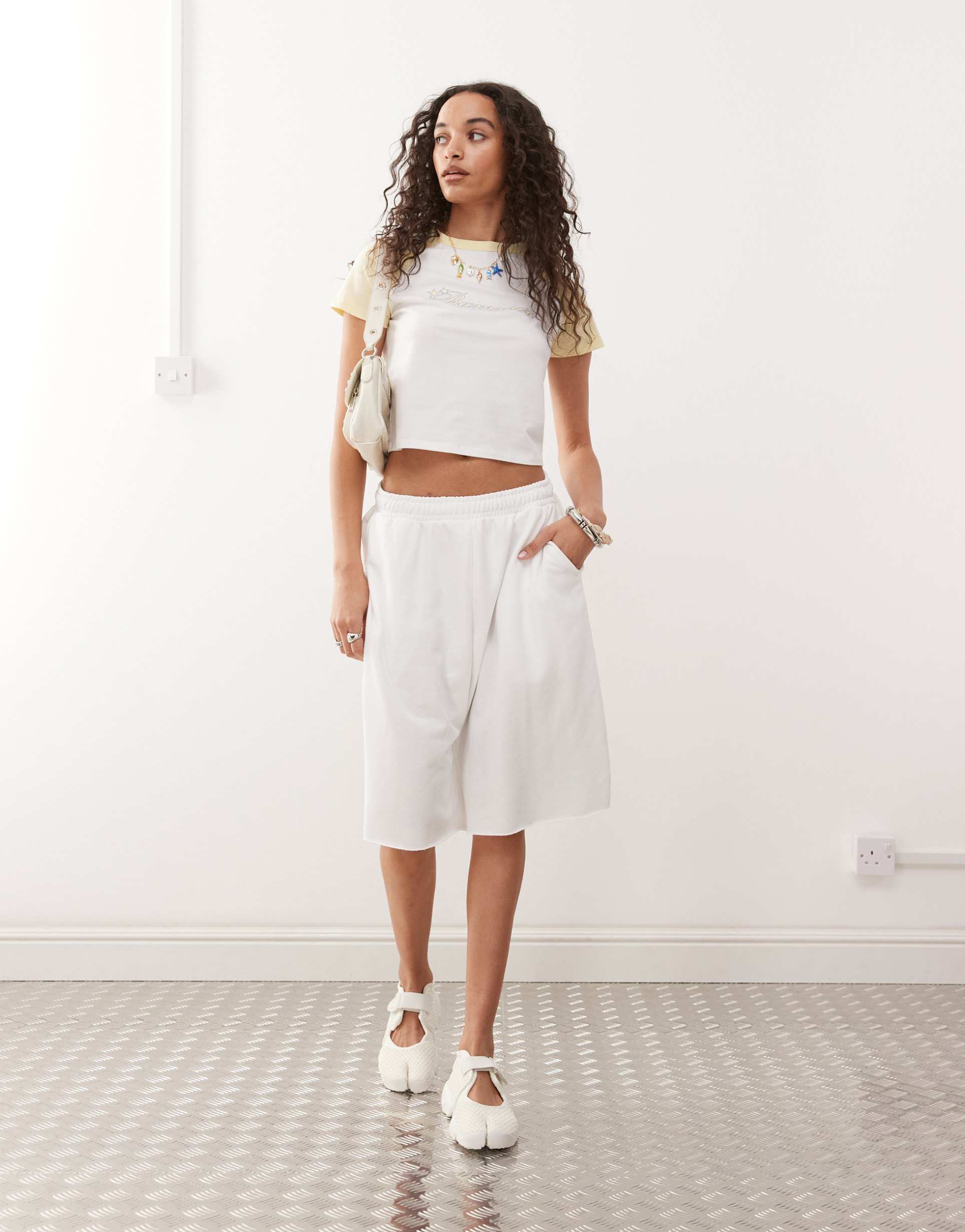 weekday oversized bermuda jersey shorts in white