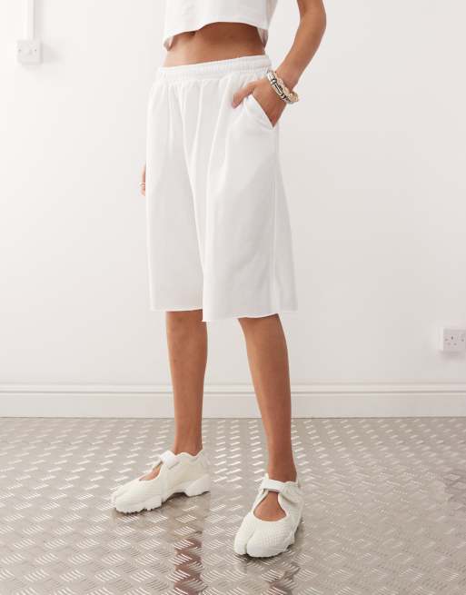 Weekday oversized bermuda jersey shorts in white | ASOS