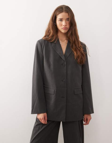 Weekday oversized blazer in dark gray melange - part of a set - view 1