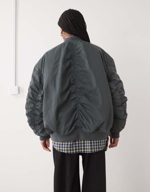 Weekday oversized bomber jacket in washed khaki, 2 of 4