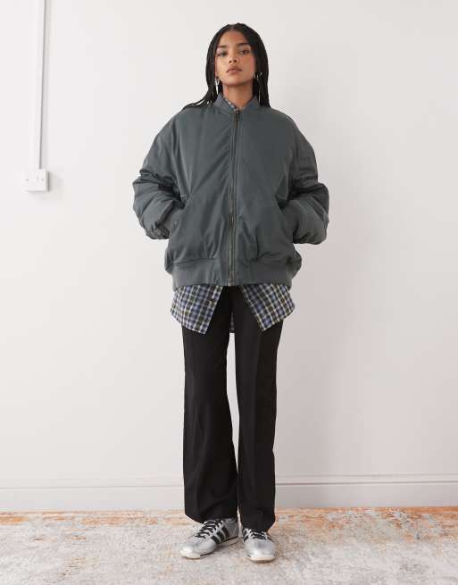Weekday oversized bomber jacket in washed khaki, 3 of 4