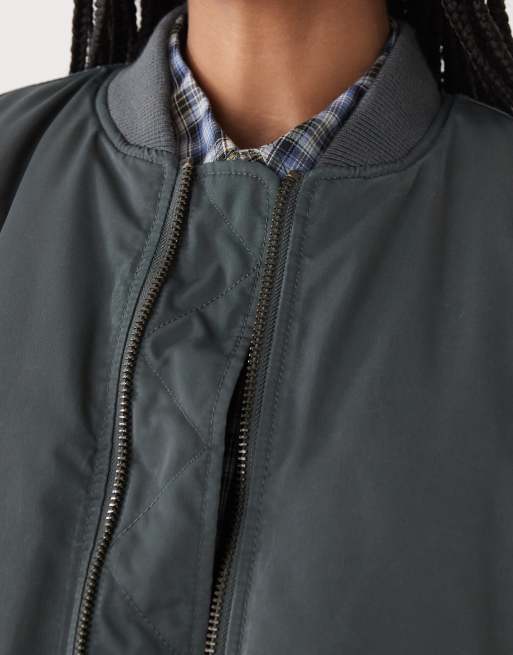 Weekday oversized bomber jacket in washed khaki, 4 of 4