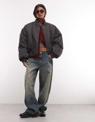 Weekday Oversized Bomber Jacket With Buttons In Gray