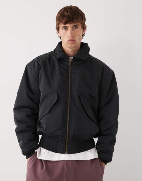 Weekday oversized bomber jacket with collar in black - view 1