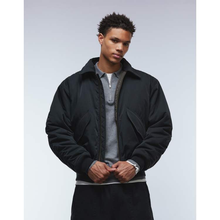 ジャケット・アウター 'over' more black Weekday oversized bomber jacket with collar in black | ASOS