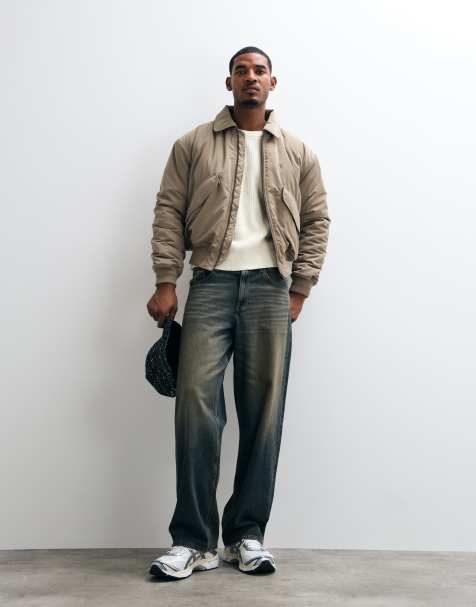 Weekday oversized bomber jacket with collar in dark beige - view 1