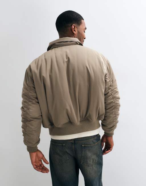 Weekday oversized bomber jacket with collar in dark beige, 3 of 5