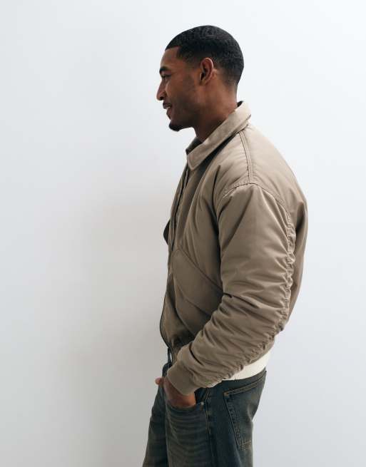 Weekday oversized bomber jacket with collar in dark beige, 5 of 5