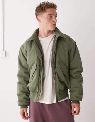 Weekday Oversized Bomber Jacket With Collar In Green