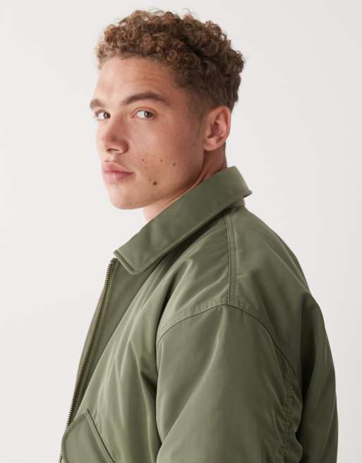 Weekday oversized bomber jacket with collar in khaki, 4 of 5
