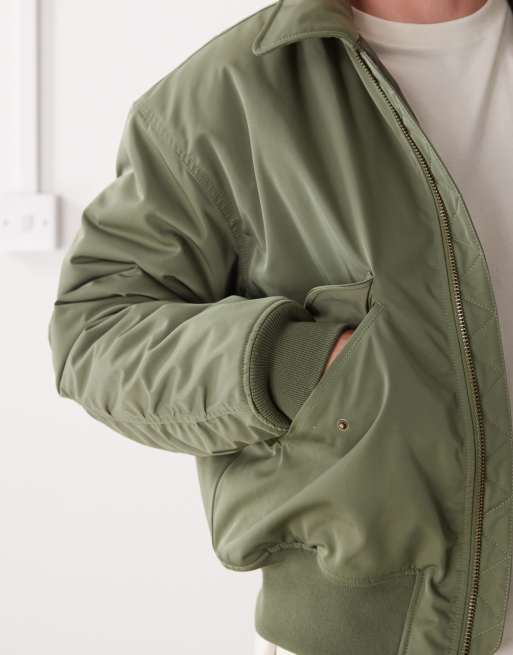 Weekday oversized bomber jacket with collar in khaki, 5 of 5