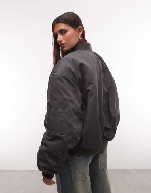 Weekday oversized bomberjack met knopen in gewassen donkergrijs, 4 van 4