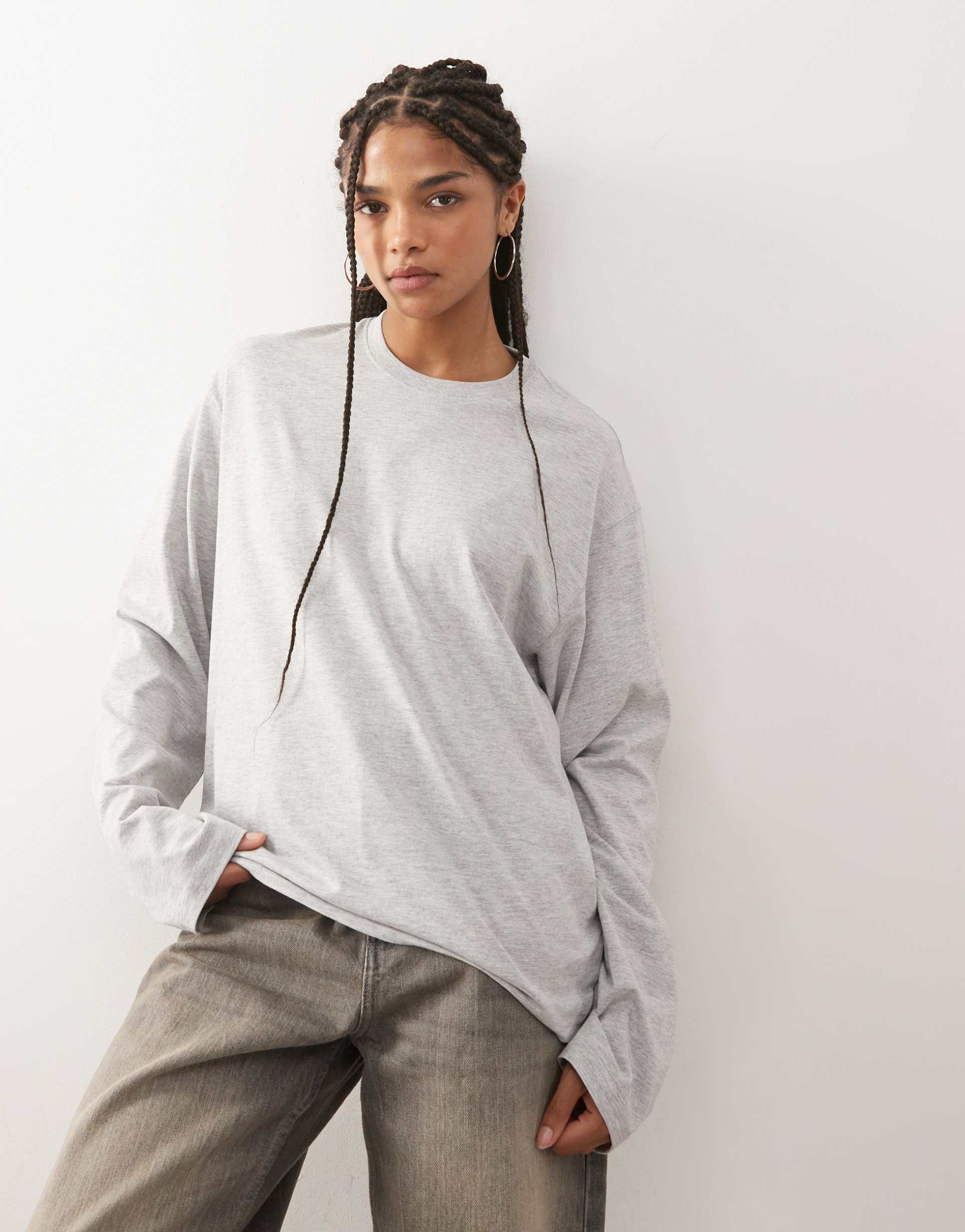 weekday oversized boxy fit long sleeve t-shirt in heather gray
