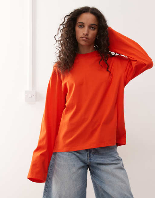 Weekday oversized boxy fit long sleeve t-shirt in orange