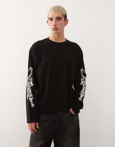 Weekday oversized boxy fit long sleeve t-shirt with panther sleeve graphic in black - view 1
