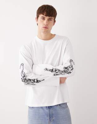 Weekday Oversized Boxy Fit Long Sleeve T-shirt With Panther Sleeve Graphics In Multi