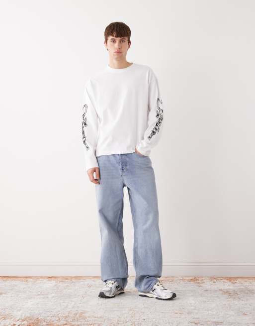 Weekday oversized boxy fit long sleeve t-shirt with panther sleeve