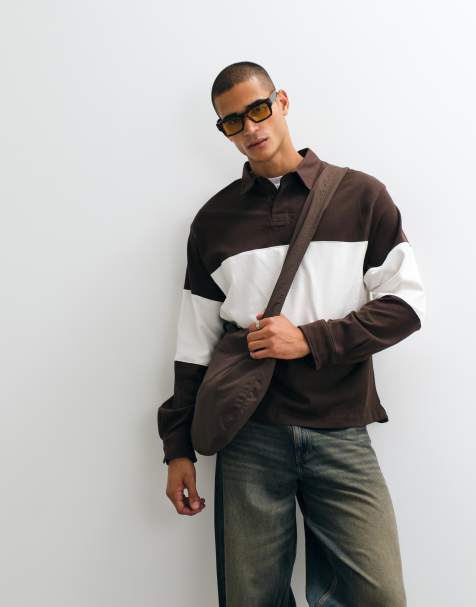 Weekday oversized boxy fit rugby polo in dark brown - view 1
