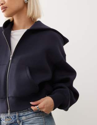 Weekday Oversized Boxy Fit Scuba Zip Through Hoodie In Blue