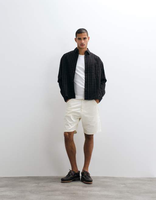 Weekday oversized boxy fit shirt in black & brown check, 2 of 5