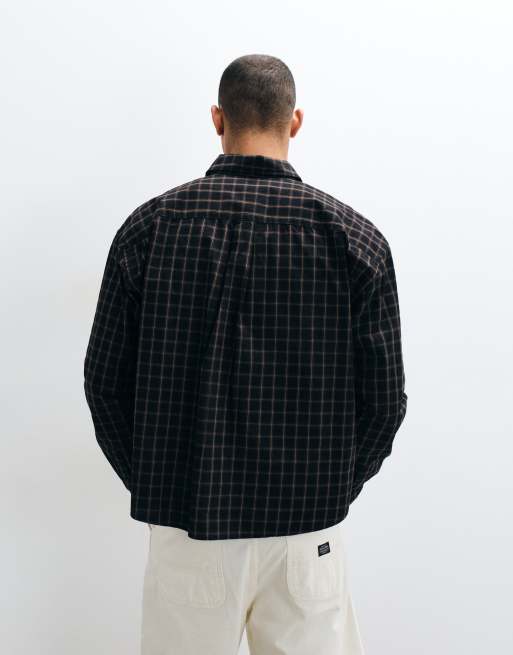 Weekday oversized boxy fit shirt in black & brown check, 5 of 5
