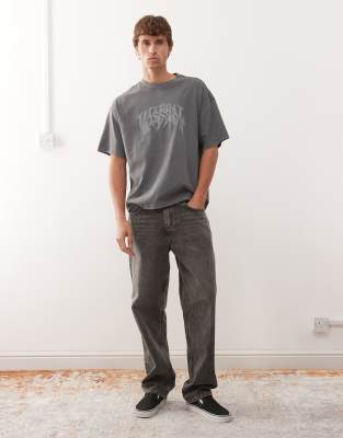 Weekday Oversized Boxy Fit T-shirt With Text Graphic Print In Gray