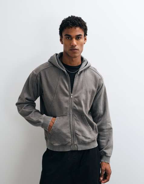 Weekday oversized boxy fit zip hoodie with seam detail in gray - view 1