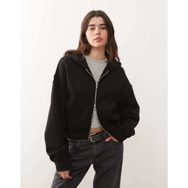 Weekday oversized boxy fit zip through hoodie in black | ASOS