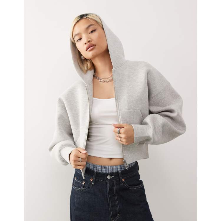 トップス mschf SIDE BUTTON UP CROP HOODIE GREY MSCHF Side Button Up Crop Hoodie - Washed Charcoal