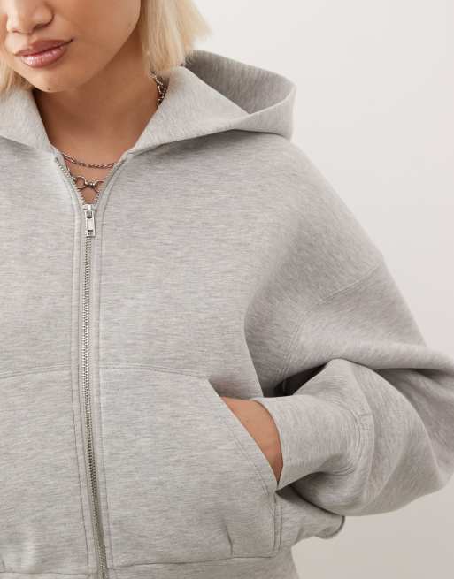 Weekday oversized boxy fit zip up hoodie in gray melange in scuba-style fabric