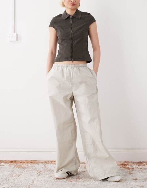 Weekday - Oversized broek van ripstop met trekkoord in lichtbeige - view 1