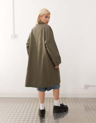 Weekday Oversized Canvas Car Coat In Green