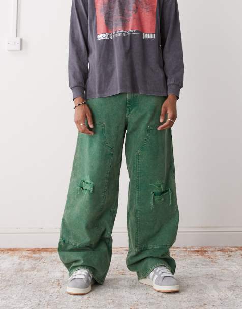 Weekday oversized canvas workwear pants in washed green - view 1