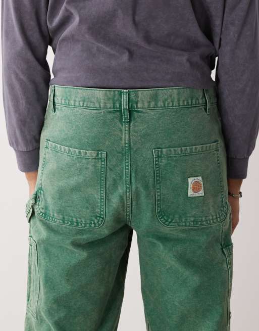 Weekday oversized canvas workwear pants in washed green