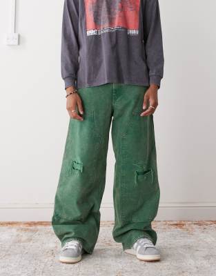 Weekday Weekday oversized canvas workwear trousers in washed green