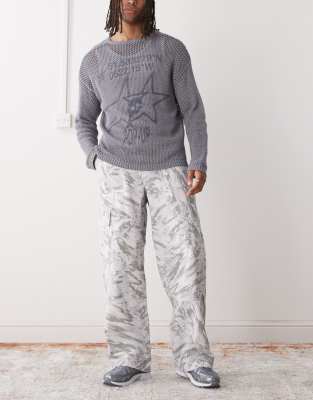 Weekday Oversized Cargo Pants With Graphic Print In White
